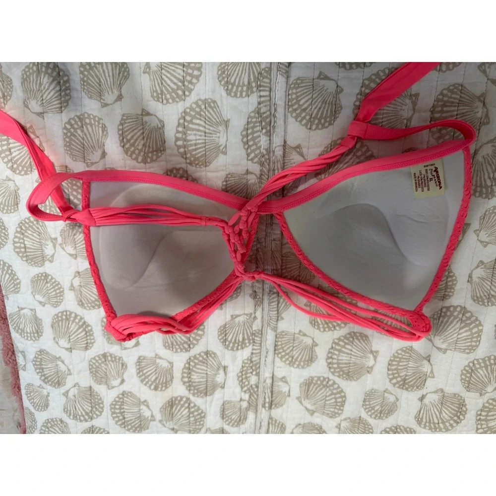 Arizona Jean Co Neon Pink Crochet Lace Macrame Racerback Bikini Top XL‎